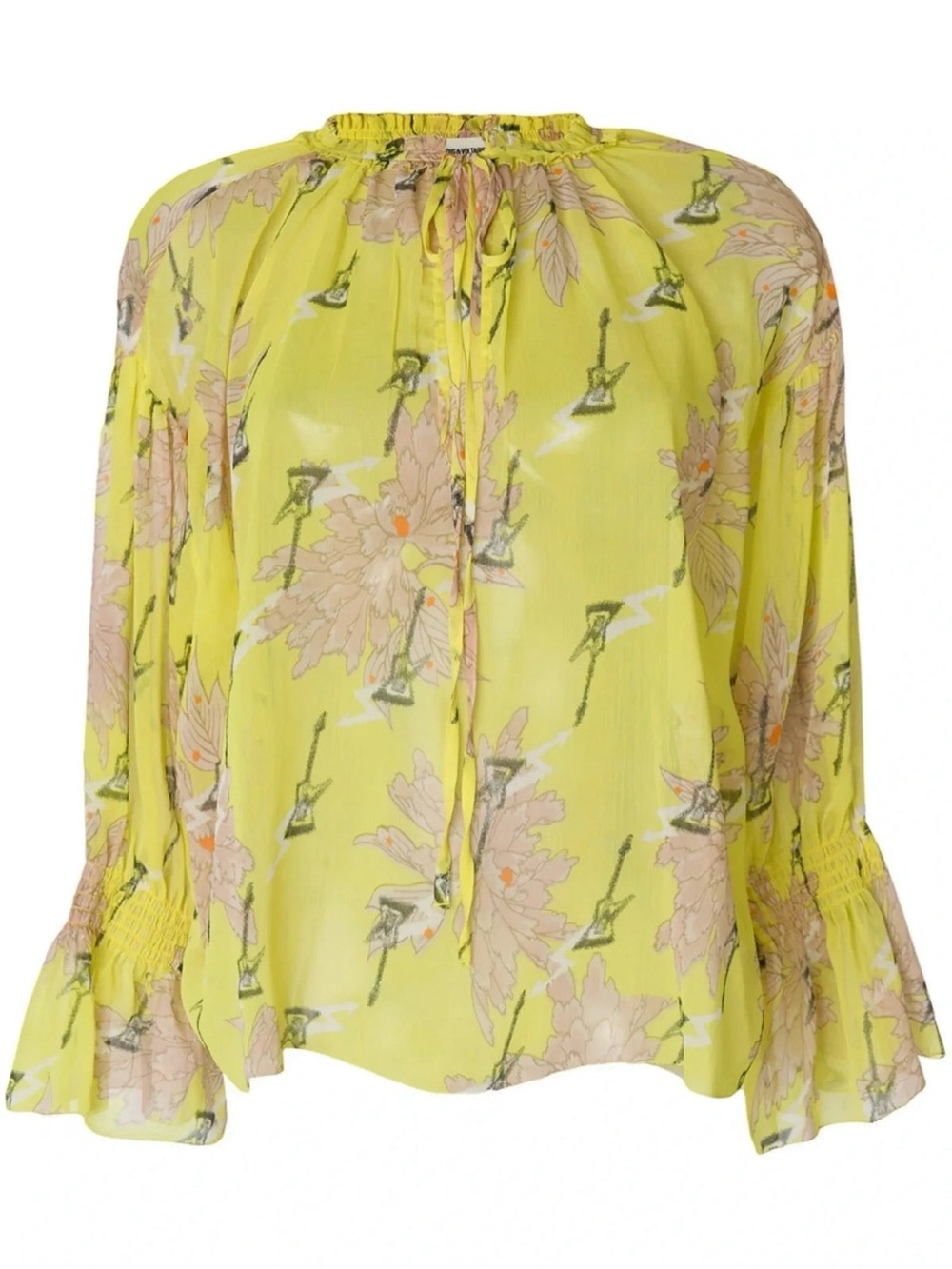 Zadig & Voltaire Talisa Blossom Crepon Floral Guitar Blouse Large Art to Wear - Picture 16 of 17